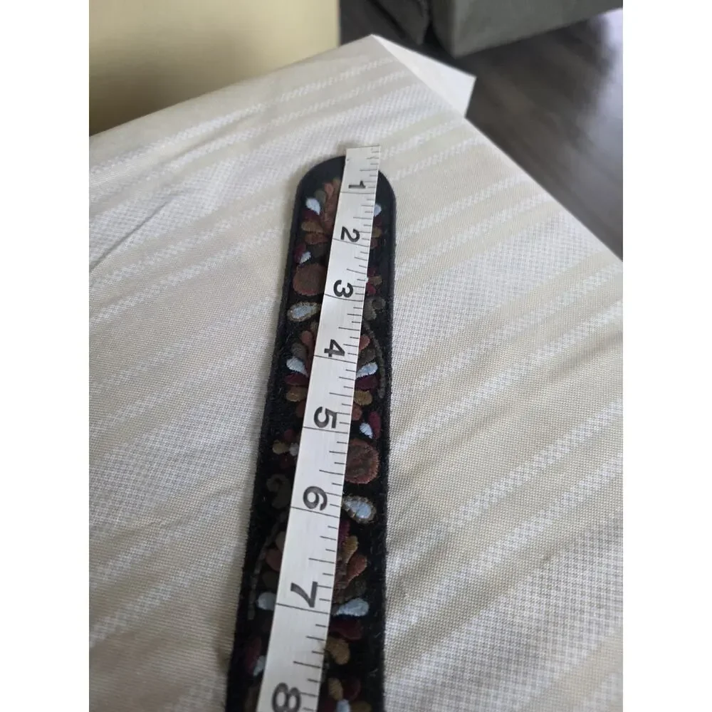 Lucky Brand Belt Womens Embroidered Floral Suede Leather Brass Buckle Boho Sz 28